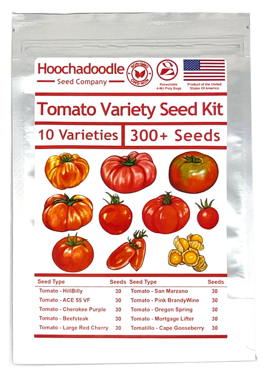 Heirloom Tomato Variety Seed Kit - 10 Tomato Variety - 300+ Seeds by Hoochadoodle Seed Company- Individually Resealable for Long-Term Storage