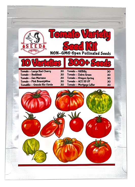 10 Heirloom Tomato Variety Seed Kit - 300+ Seeds by Seed Squirrel - Individually Resealable for Long-Term Storage