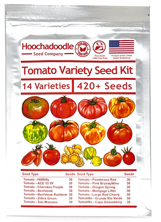 Heirloom Tomato Variety Seed Kit - 14 Tomato Variety - 420+ Seeds by Hoochadoodle Seed Company- Individually Resealable for Long-Term Storage