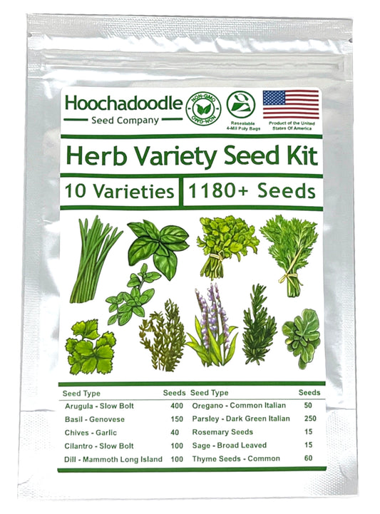 Herb Variety Seed Kit - 10 Varieties - 1,180+ Seeds Non GMO Heirloom Herb Seed Kit by Hoochadoodle Seed