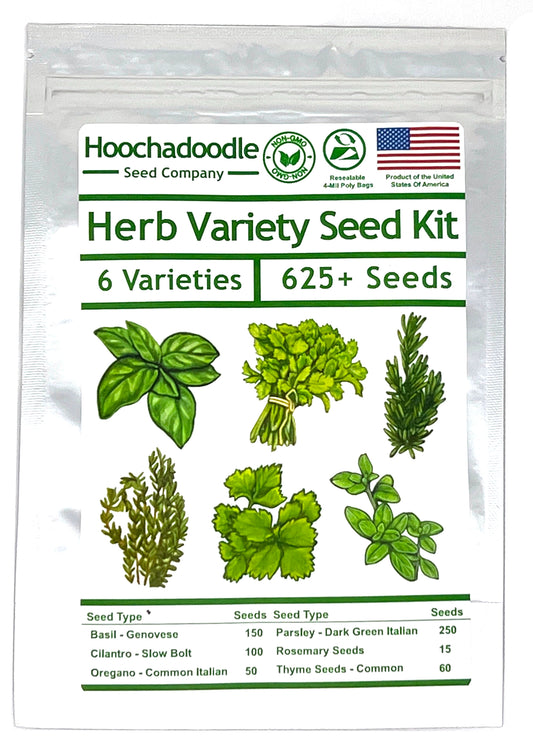 Herb Variety Seed Kit - 6 Varieties - 625+ Seeds Non GMO Heirloom Herb Seed Kit by Hoochadoodle Seed
